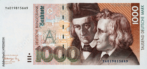 Historische Banknote, 1. August 1991, 1000 Mark, Tausend Deutsche Mark, Deutschland
