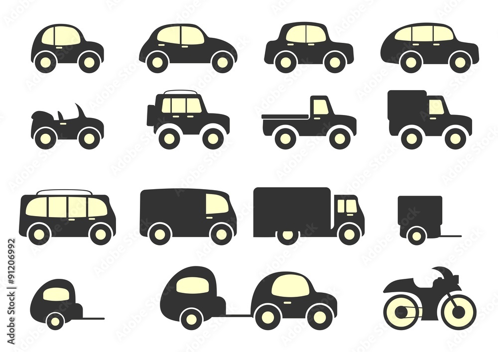 Set of vector cars in two colors on a white background. Vector