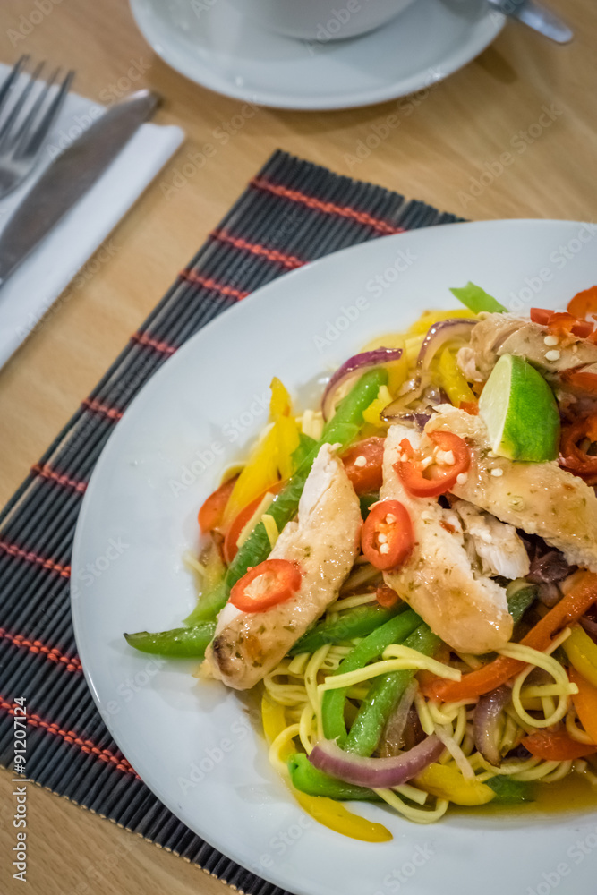 Oriental chicken and noodle dish