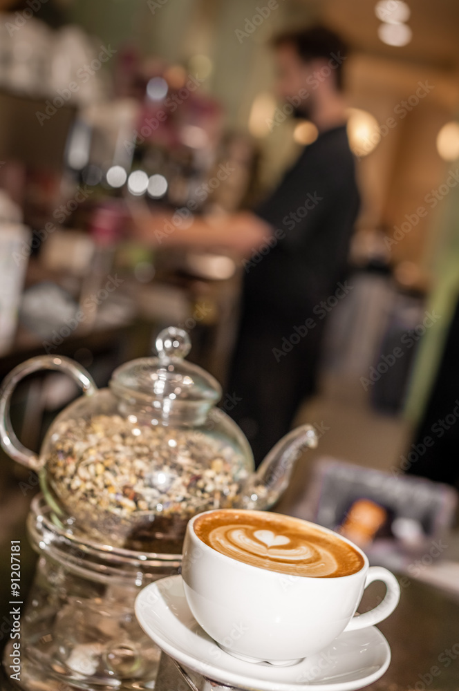 Cappuccinos in a cafe