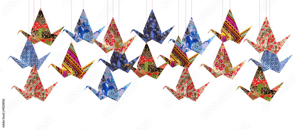 Fototapeta premium Group of Origami paper birds on white background