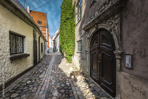 Famous narrow medieval architecture building street in old town