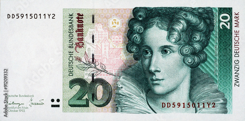 Historische Banknote, 1. Oktober 1993, 20 Mark, Zwanzig Deutsche Mark, Deutschland