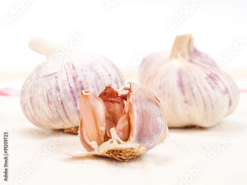 Garlic on a kitchen table