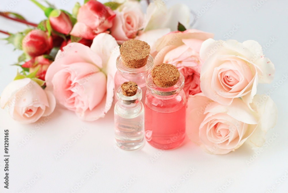 Rose attar balmy cosmetic products fresh flowers blank space delicate beautiful setting Rose attar balmy cosmetic products fresh flowers blank space delicate beautiful setting