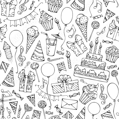 Hand-drawn seamless birthday pattern.