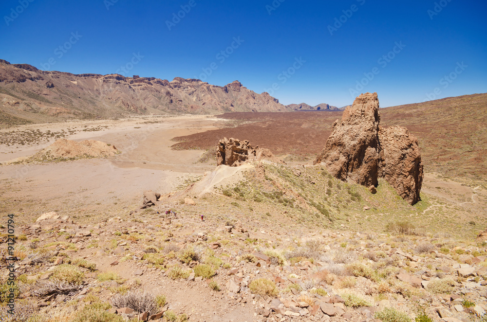 Geological formations, famous volcanic landscape in Teide National Park, Tenerife, Canary islands, Spain.