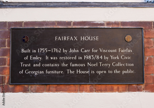 Fairfax House Plaque in York, England.