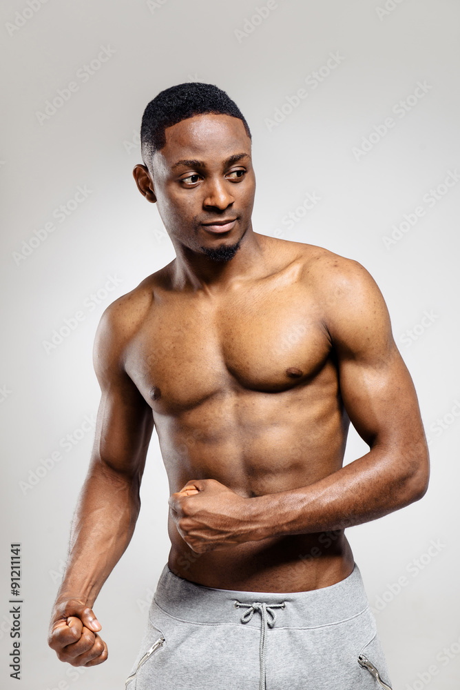 Fototapeta premium Pumped african american man after workout