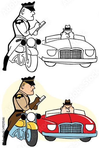 Man in sports car getting speeding ticket