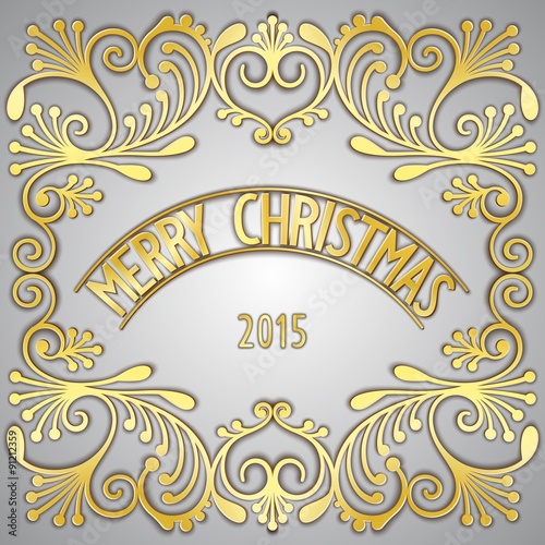 Golden signboard - Merry Christmas, with jewelry gilding pattern. Vector eps 10