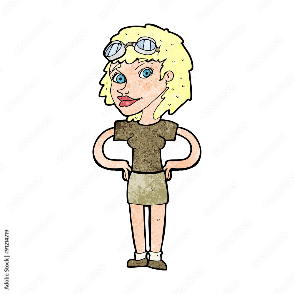 cartoon retro pilot woman cartoon retro pilot woman