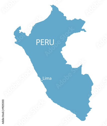blue map of Peru with indication of Lima