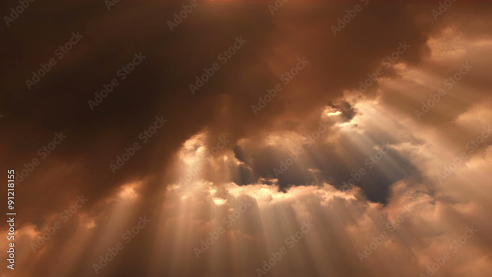 Cloud FX0101: Sun beams stream from roiling time lapse clouds (Loop).
