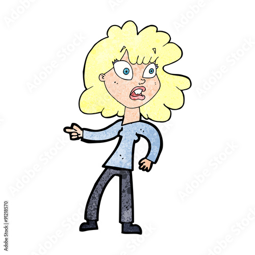 cartoon worried woman pointing