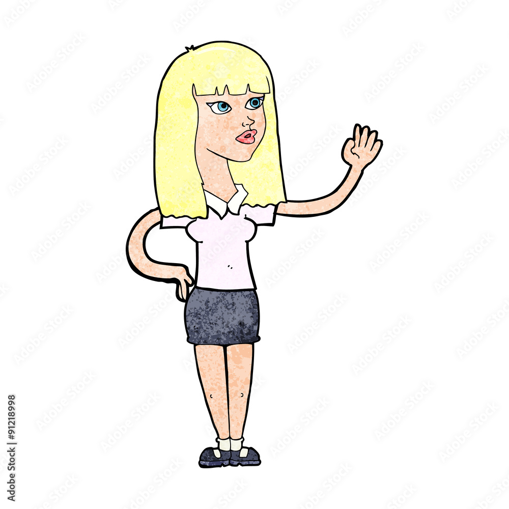 cartoon pretty woman waving