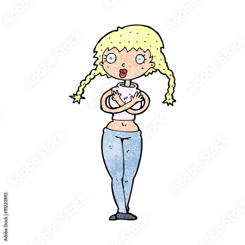 cartoon offended woman covering herself
