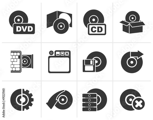 Black Computer Media and disk Icons - vector icon set