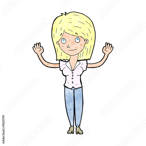 cartoon woman holding up hands