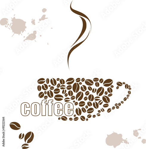 Vector illustration with a Cup of coffee and hand drawn watercolor