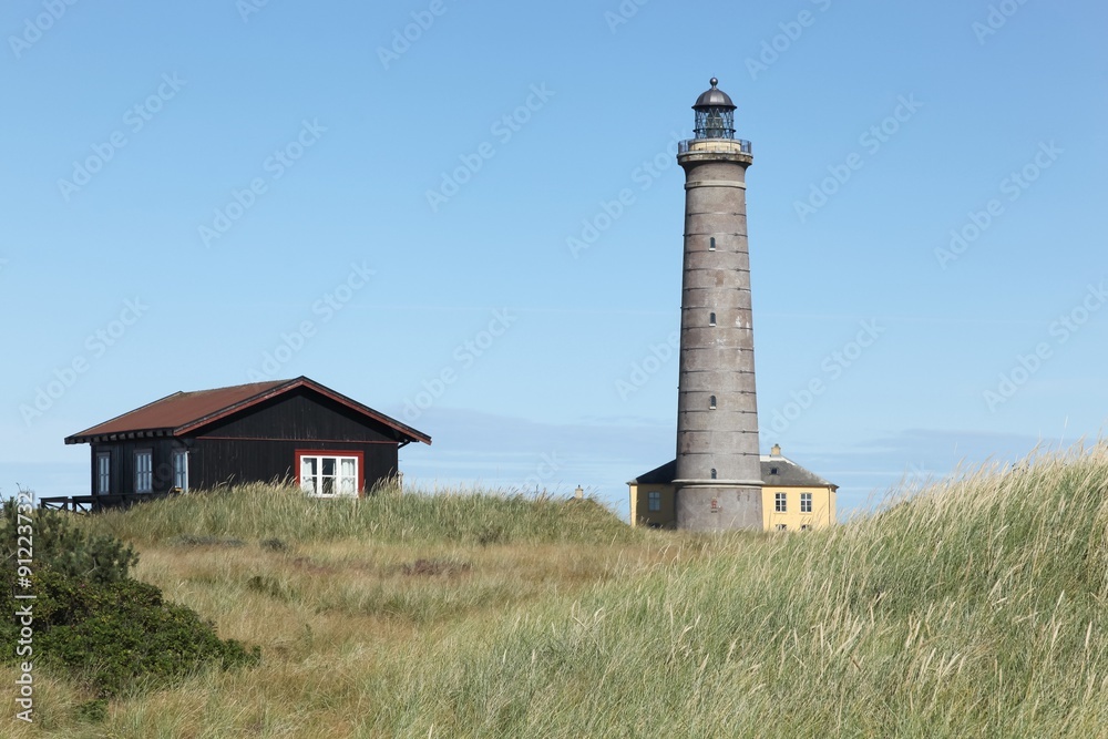 The grey lighthouse in Skagen, Denmark