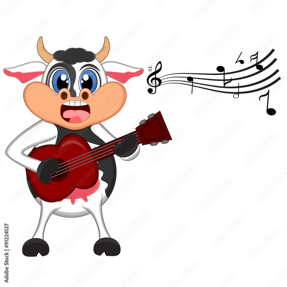 Cow playing guitar cartoon Stock Vector | Adobe Stock
