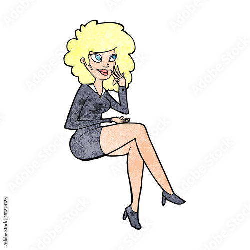 cartoon office woman sitting