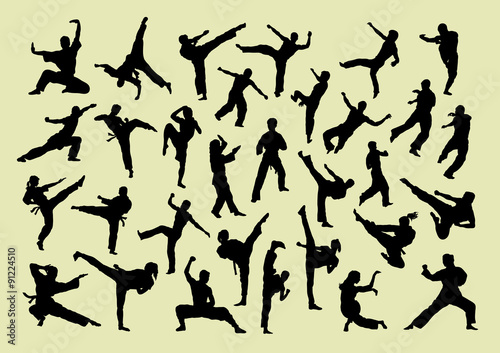 Martial art male and female silhouettes