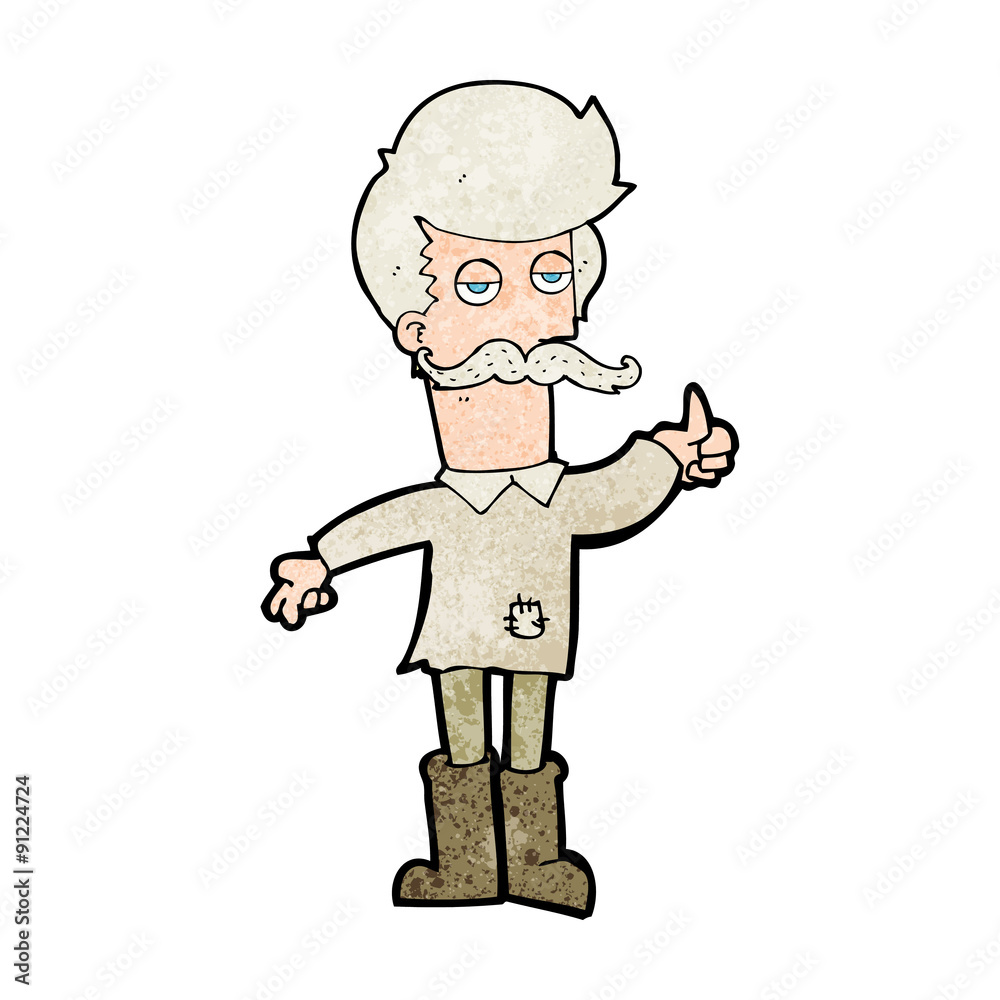 cartoon old man in poor clothes