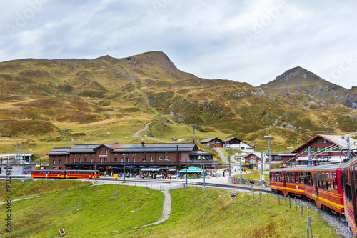 Kleine Scheidegg railway station on Alpine mountains in Switzerland. photo