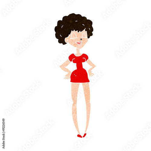 cartoon happy woman with hands on hips