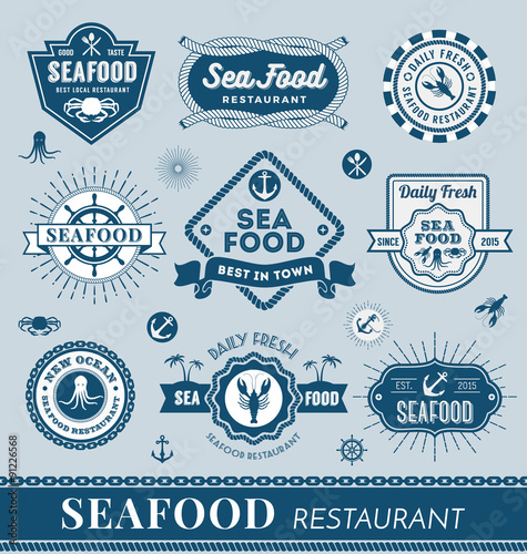 Set of seafood restaurant logo banner design. Vector illustration
