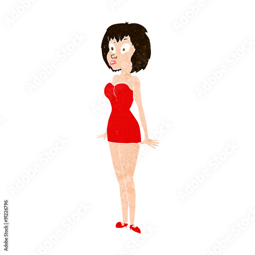 cartoon surprised woman in short dress