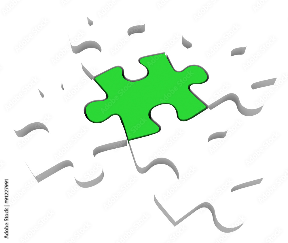 One Unique Green Puzzle Piece Five 5 Pices Parts One Unique Green Puzzle Piece Five 5 Pices Parts