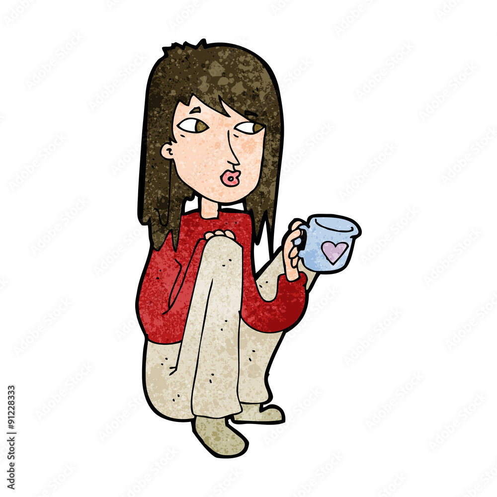 Fototapeta premium cartoon woman sitting with cup of coffee