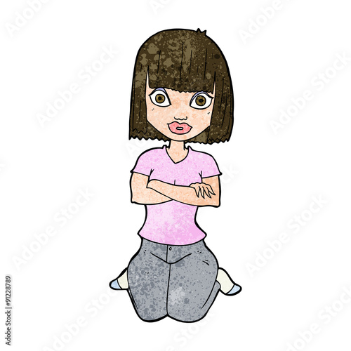 cartoon woman kneeling