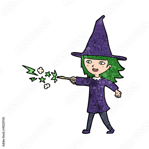 cartoon witch girl casting spell
