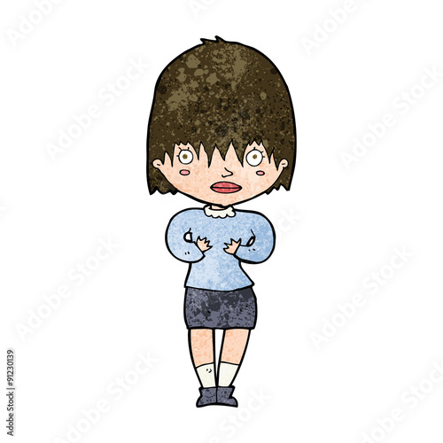 cartoon woman making Who Me? gesture