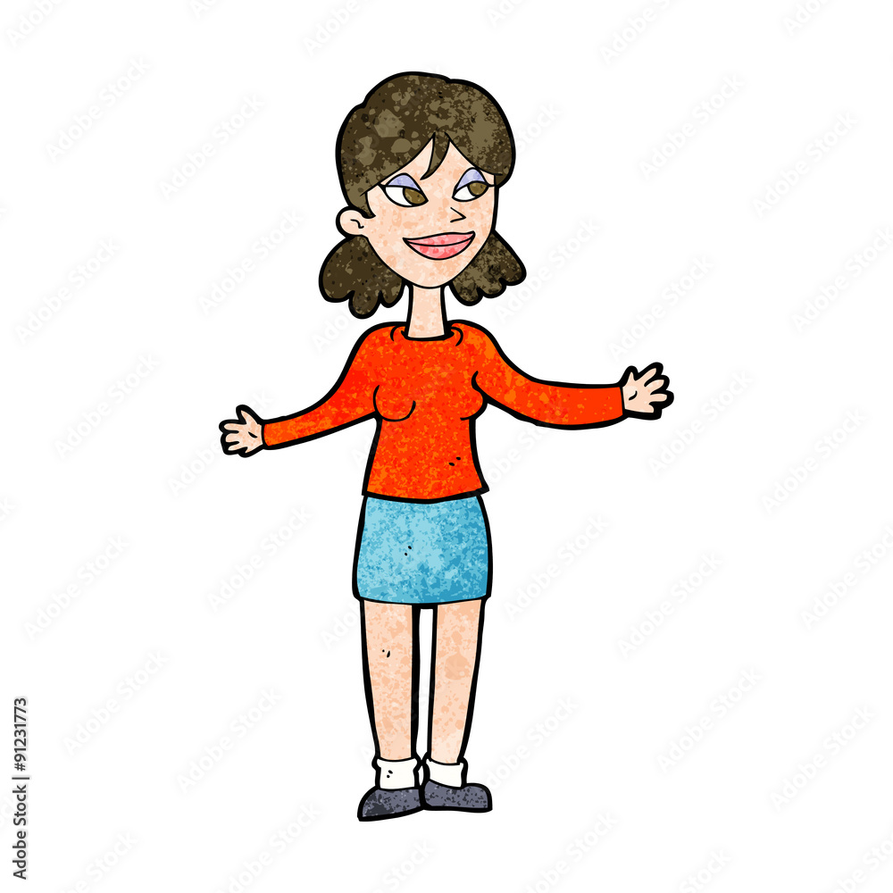 cartoon happy woman shrugging shoulders cartoon happy woman shrugging shoulders