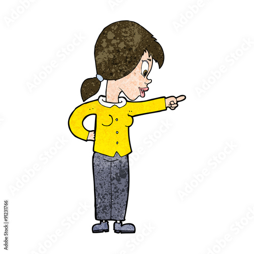 cartoon enthusiastic woman pointing