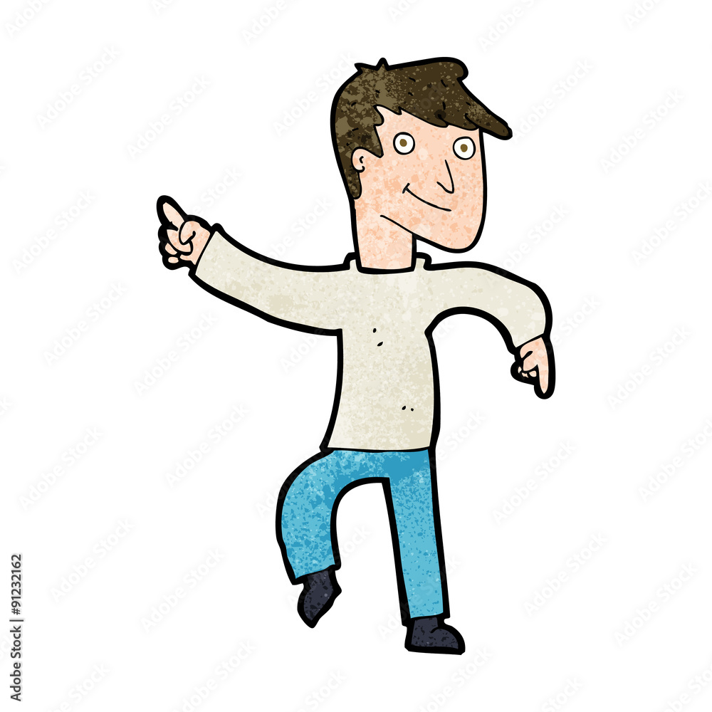 cartoon happy man pointing