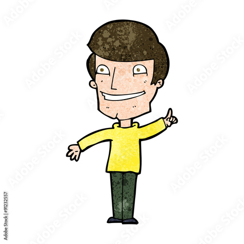 cartoon grinning man with idea