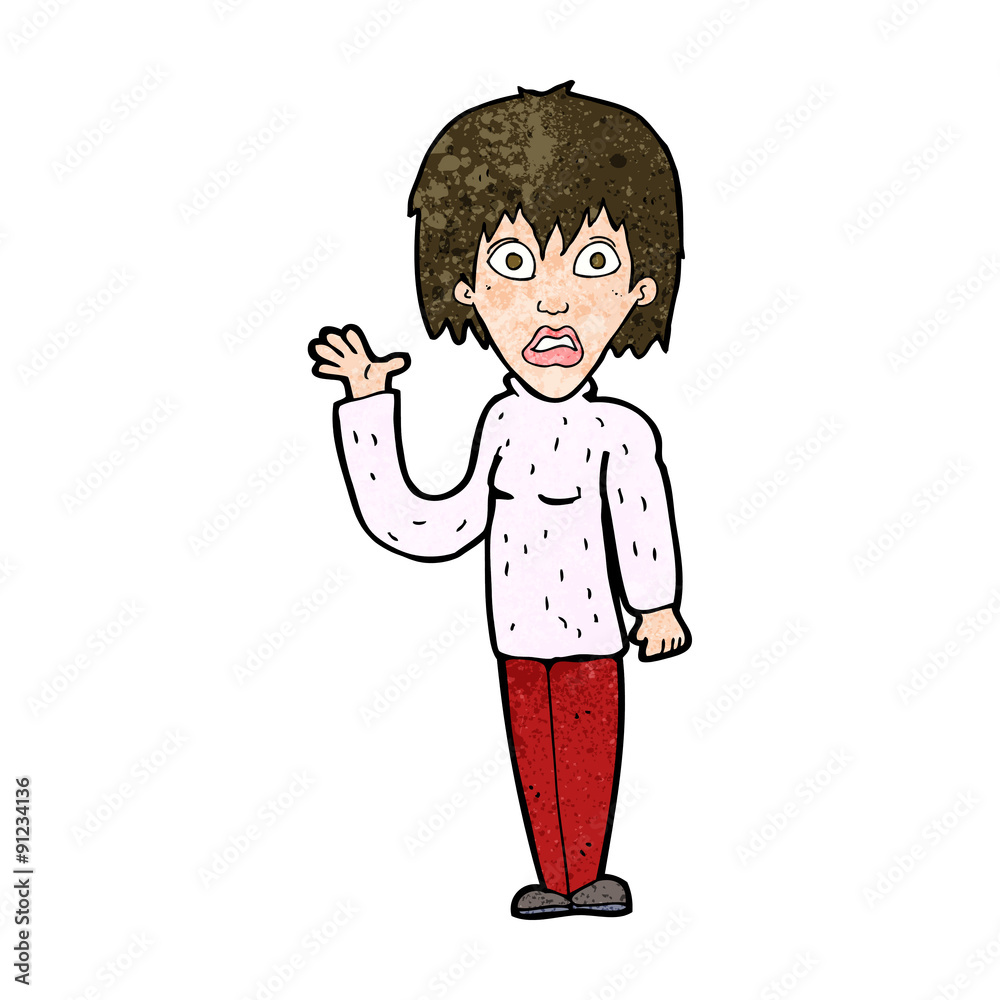 cartoon shocked woman waving hand cartoon shocked woman waving hand