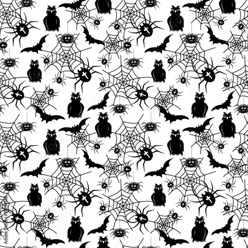 Halloween Seamless Pattern Black and White Silhouette