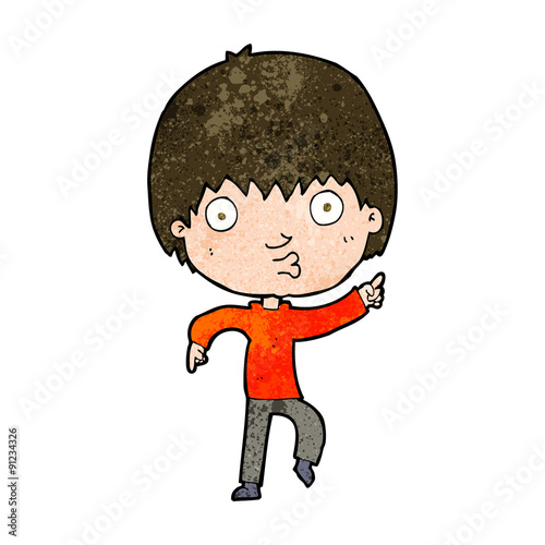 cartoon impressed boy pointing