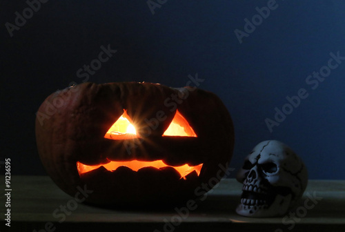 Halloween pumpkins and scull