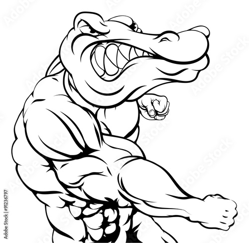 Alligator or crocodile mascot fighting
