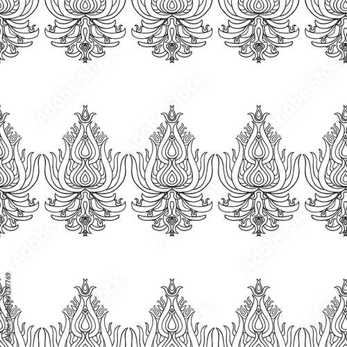 Oriental lacy vector seamless pattern black and white