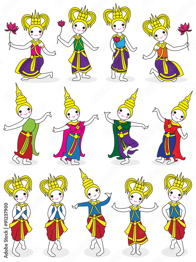 Fototapeta premium Traditional Thai Dancers character illustration set