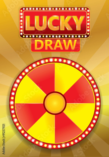 Lucky draw typographic with Glowing banner and signboard on gold background